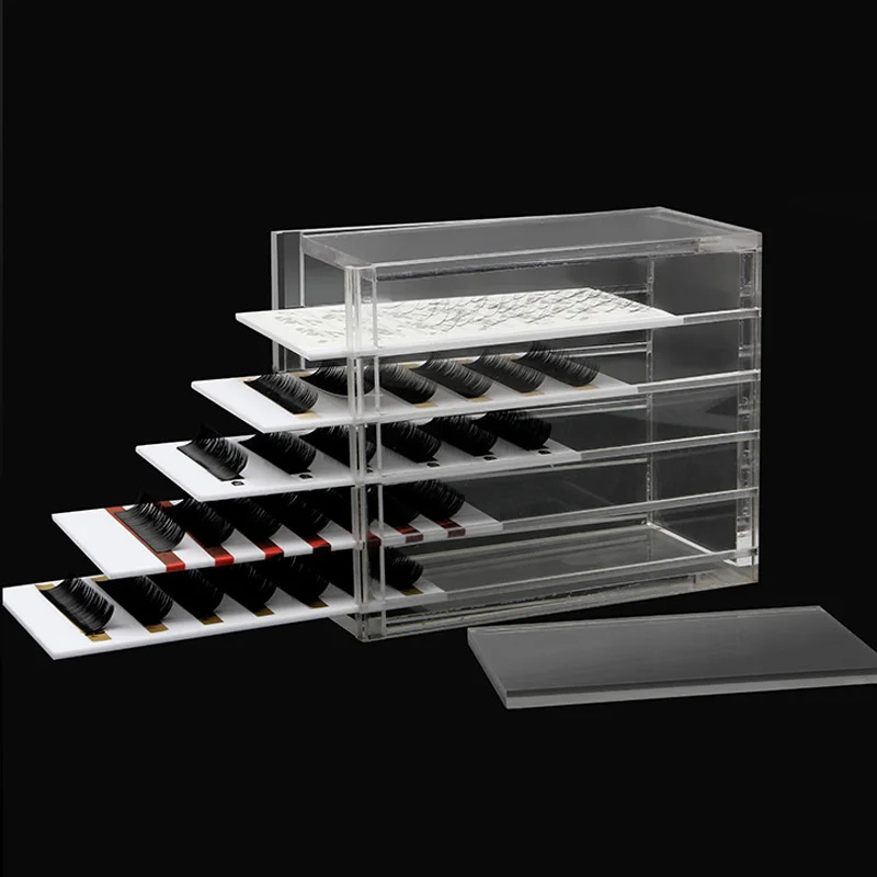 Beste 5 lagen Clear Wimper Opbergdoos Make Organisator Valse Wimpers Lijm Pallet Houders Valse Wimper Display Plank