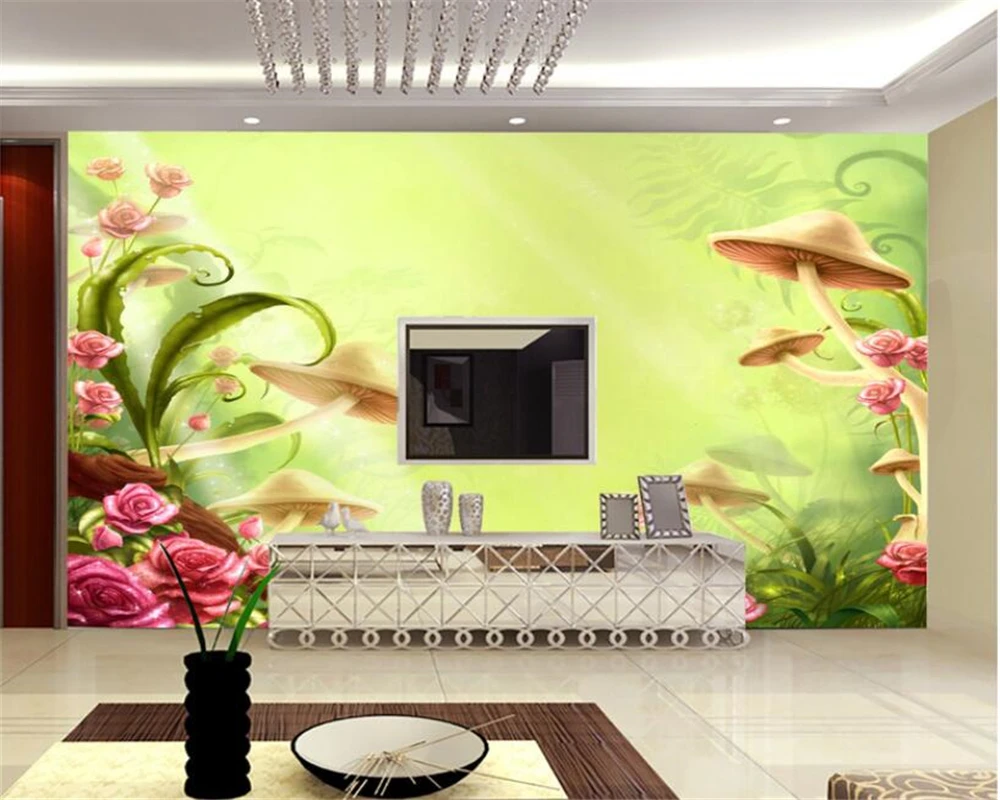

Fantasy Mushroom Flower Flower TV Wall Decorative Painting Wallpaper Modern fashion sofa TV Desktop Wallpaper mural Beibehang