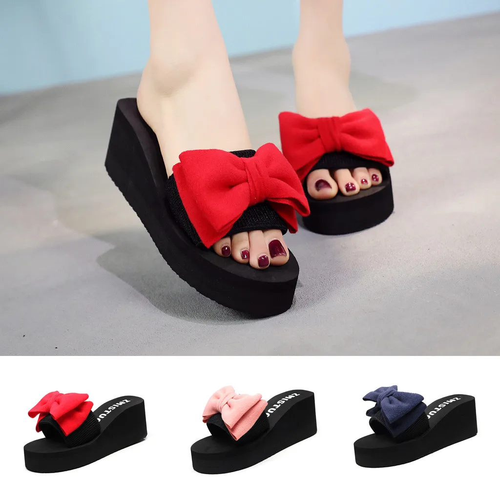 

SAGACE Women's Slipper Women Bow Thick Foundation Slippers Summer Sandals Beach Shoes Flower Slippers Summer Feminine Women Shoe