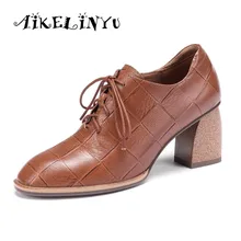 AIKELINYU Brand New Women High Heels Autumn Pumps Gingham Genuine Leather Prom Party Shoes Woman Basic Office Pumps Casual Shoes fedonas new women basic ankle boots autumn winter high heels martin shoes woman brand elegant genuine leather office pumps