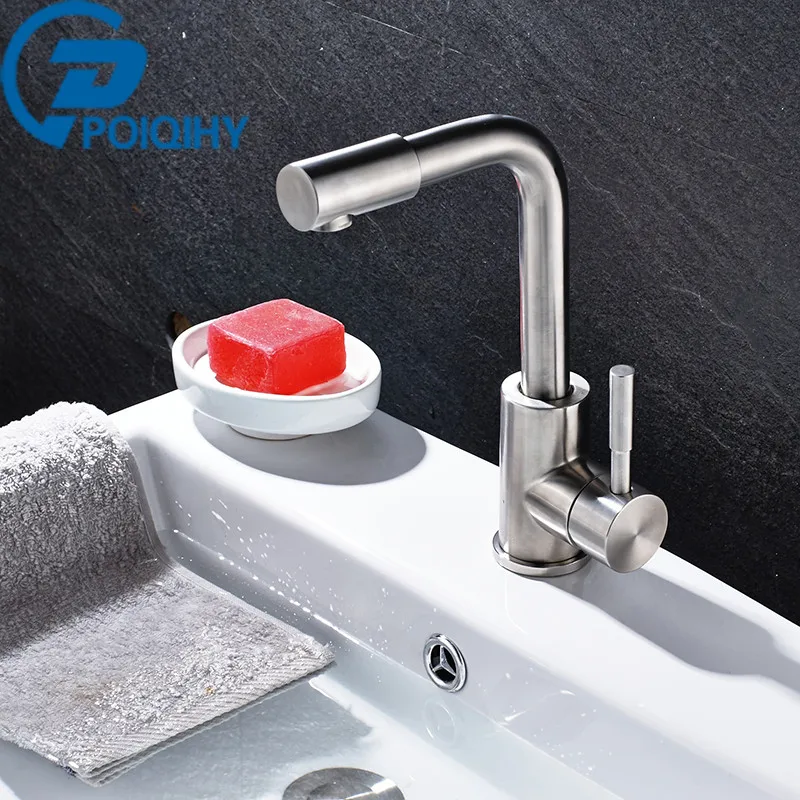 

POIQIHY Basin Faucet Nickel Brushed Single Handle Mixer tap Deck Mounted Ceramic Plate Spool Stainless Basin & Bathroom Faucet
