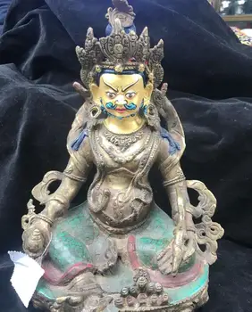 

Tibet Nepal handicraft Bronze gold inlcy Turquoise coral Yellow Jambhala buddha