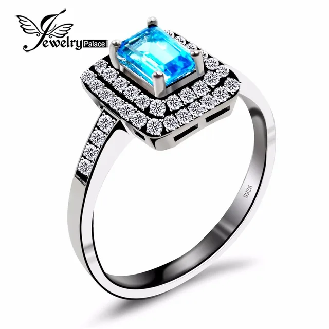 genuine natural blue topaz engagement wedding ring for women solid 925 sterling silver halo ring square - Blue Topaz Wedding Rings genuine natural blue topaz engagement wedding ring for women solid 925 sterling silver halo ring square - Blue Topaz Wedding Rings