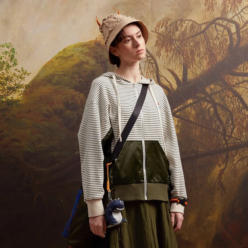 

IRINAY108 2019 Spring Summer New Collection original design batwing type oversized long sleeve striped hoodies women