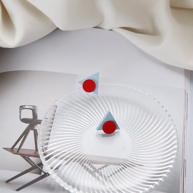 Ретро простые деревянные красные круглые треугольные геометрические серьги-гвоздики для женщин, ювелирные изделия ручной работы, женские серьги
