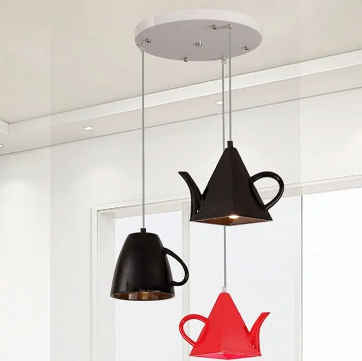 

Modern resin teapot pendant lights Tea cup Pendant lamp bar/coffee lighting E27 Single head white/Black/Red home decoration free