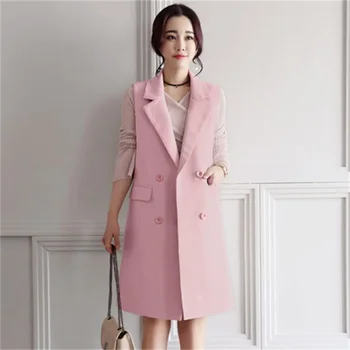 

Female spring autumn long suit vest 2019 new vest plus size cardigan suit sleeveless jacket Women Vest Long Jacket
