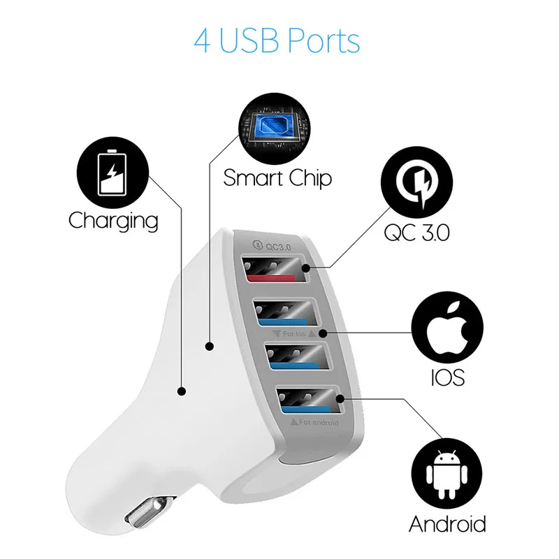 سريعة تهمة QC 3.0 18 W سريع شحن في سيارة الهاتف شاحن السيارات محول 4 USB شاحن سيارة للجوال هاتف لوحي فون سامسونج