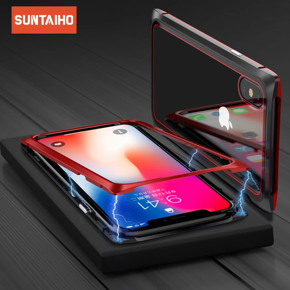 Suntaiho for iphone x Case Magnetic Adsorption Case for iPhoneXS X 8 Plus 7 6S + Metal Tempered Glass Back Cover Suntaiho for iphone x Case Magnetic Adsorption Case for iPhoneXS X 8 Plus 7 6S + Metal Tempered Glass Back Cover