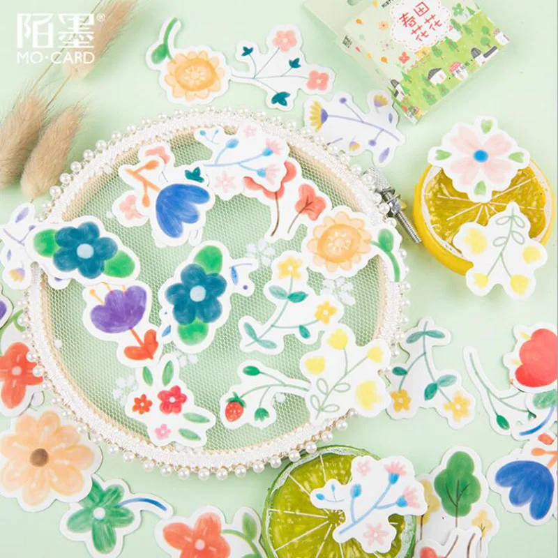 

46pcs Boxed Stickers Springfield Flowers Gift Stickers Baking Stickers Stamp Student Candy Box Diy Stationery