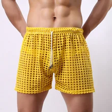 Мужские шорты, сексуальные, домашние, повседневные, пляжные, мужские, прозрачные, сетчатые, мужские, вечерние, для сцены, с дырочками
