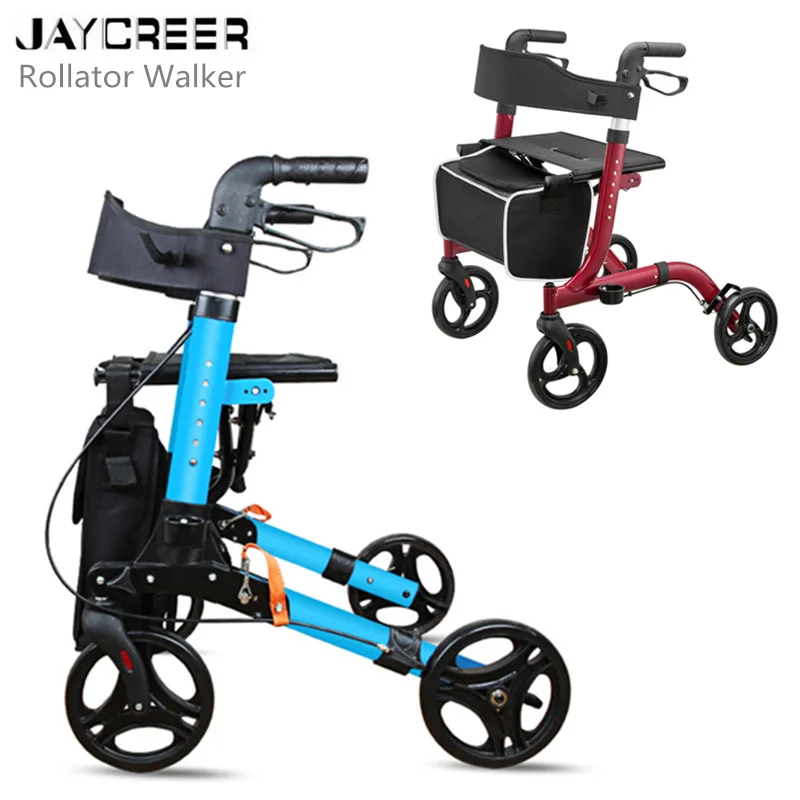 

JayCreer Rollator Walker Lightweight Aluminum Loop Brake Folding Walker Adult height Adjustable Seat By Legs And Arms