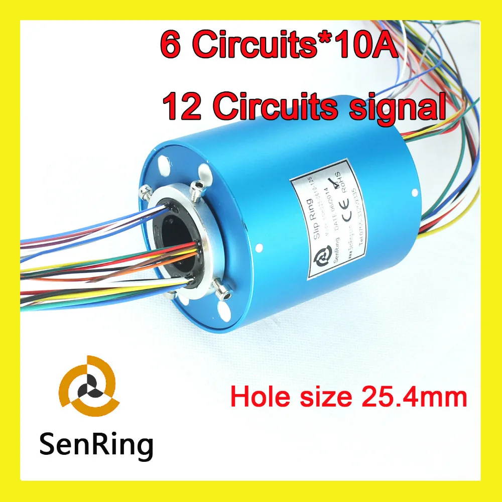 

Aluminum alloy through bore 1'' (25.4mm) of through hole slip ring 6 circuits 10A+12 circuits signal contact
