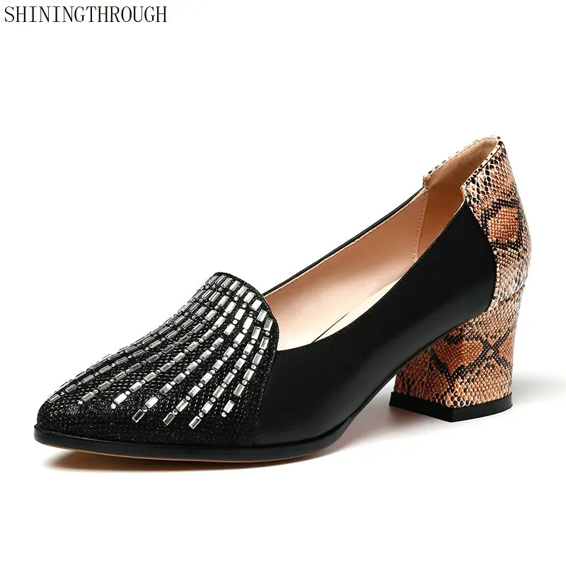 

2019 New crystal women pumps Snake pattern high heels shoes woman pointed toe office ladies dress shoes mujer