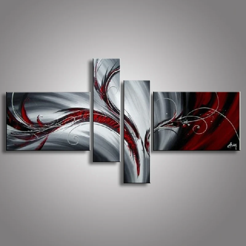 Billig Hand Bemalt Abstrakten Ölgemälde Auf Leinwand Rot Schwarz Weiß moderne Ölgemälde Set Dekoration Wandkunst Für Wohnzimmer Roon