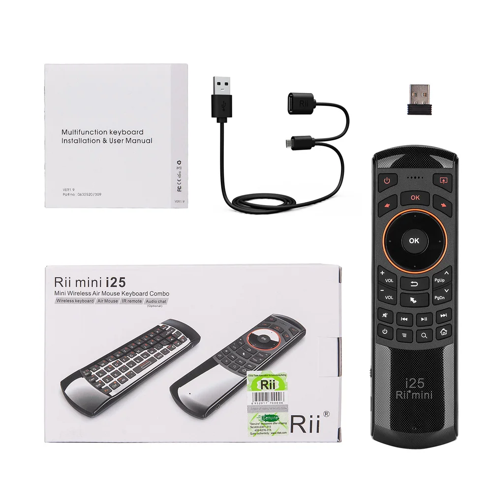 Rii Mini i25 HE/RU/US/AR/FR 스마트 TV 용 프로그래밍 가능한 키가있는 무선 키보드 에어 마우스 원격 제어 안드로이드 TV Box Fire TV