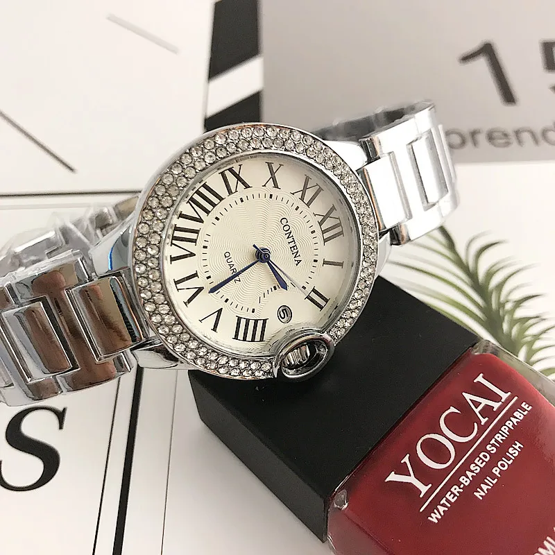 

Silver Watch Women Luxury Brand Ladies Quartz-Watch Gifts For Girl Full Stainless Steel Rhinestone wristwatches