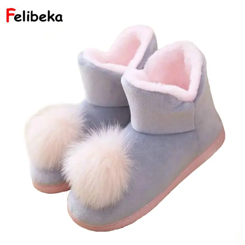

Drop shipping pink/gray winter plush boots cute warm boots for women at home indoor boots wholesale
