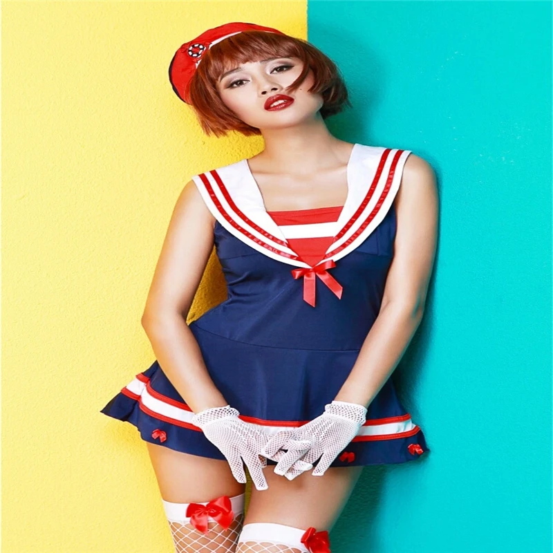 Sexy Lingerie Maid Blue Sailor Suit Role Playing Uniform Underwear Women Cosplay Costumes Dress 