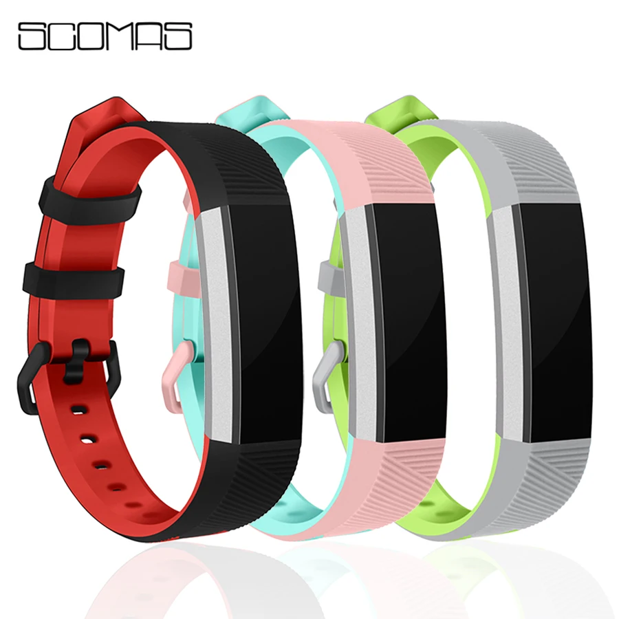 SCOMAS For Fitbit Alta HR Replacment Band Soft Silicone Double Color With Metal Buckle Wristband Strap For Fitbit Alta HR