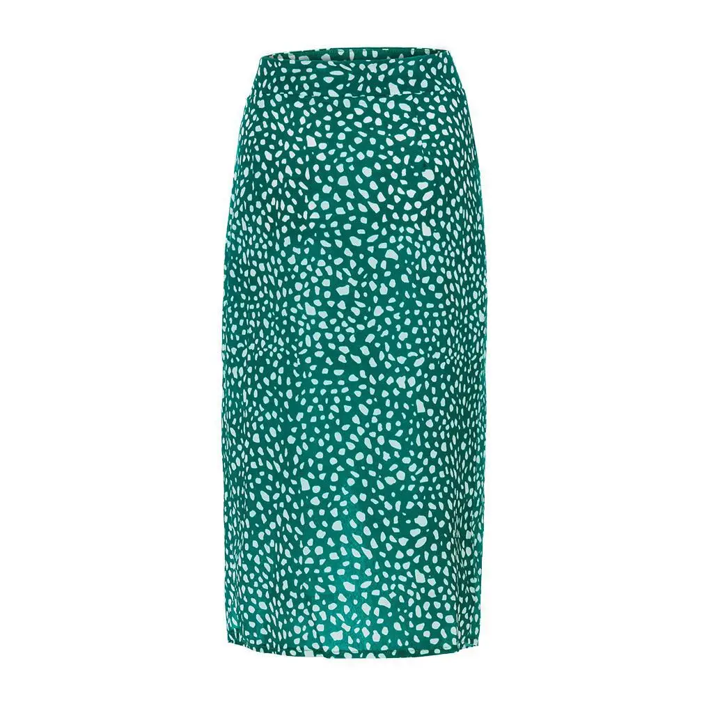 Юбки средней длины с разрезом с завышенной талией, женская зеленая леопардовая юбка в горошек, Повседневная шикарная летняя юбка, сексуальная высокая модная юбка в стиле бохо