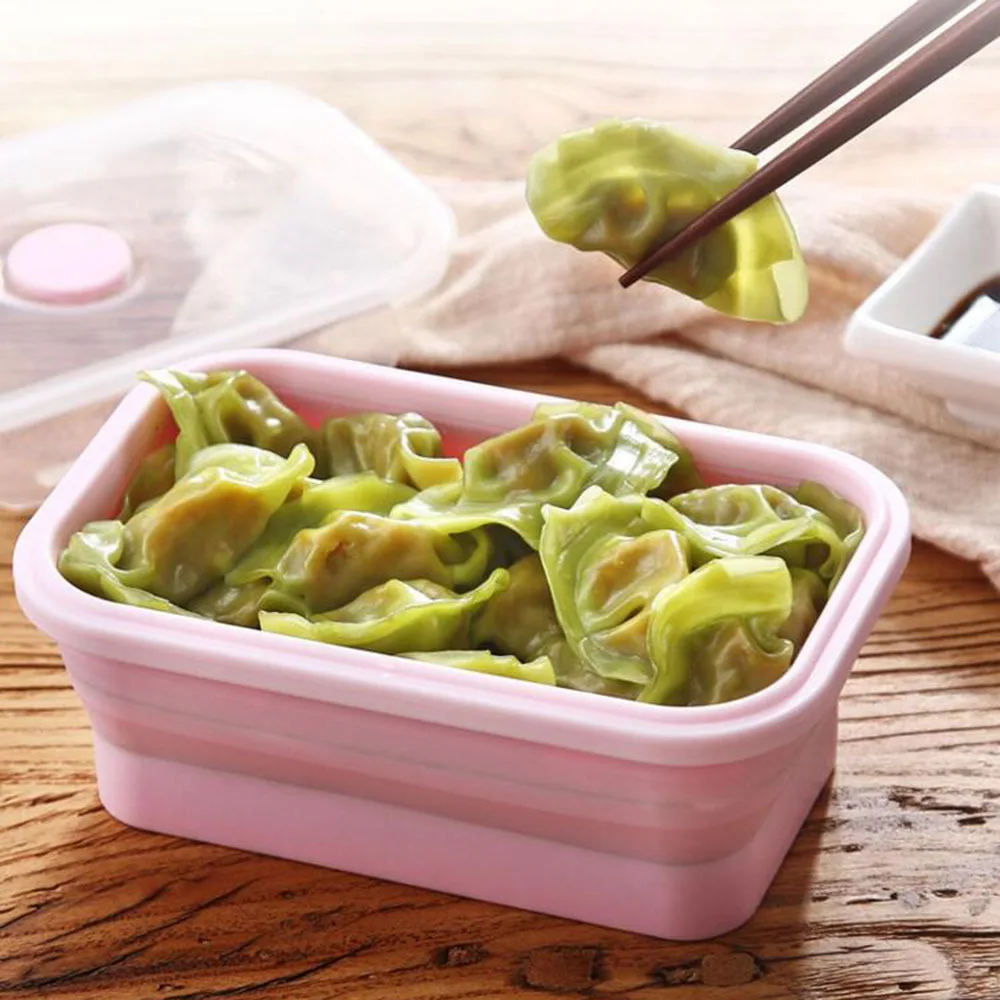 

4Pcs/set Silicone Folding Bento Box Portable Collapsible Lunch Box Rectangle Scalable Food Dinnerware Container Bowl for Kids
