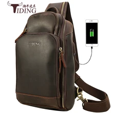 Мужская нагрудная сумка Crazy Horse из натуральной кожи, новинка, мужская сумка для путешествий, через плечо, через плечо, зарядка, нагрудная сумка, брендовая деловая большая сумка