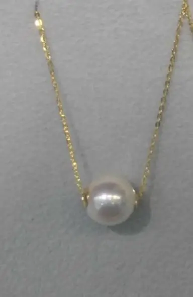 

amazing natural Japanese Akoya white pearl pendant necklace 18inch yellow gold