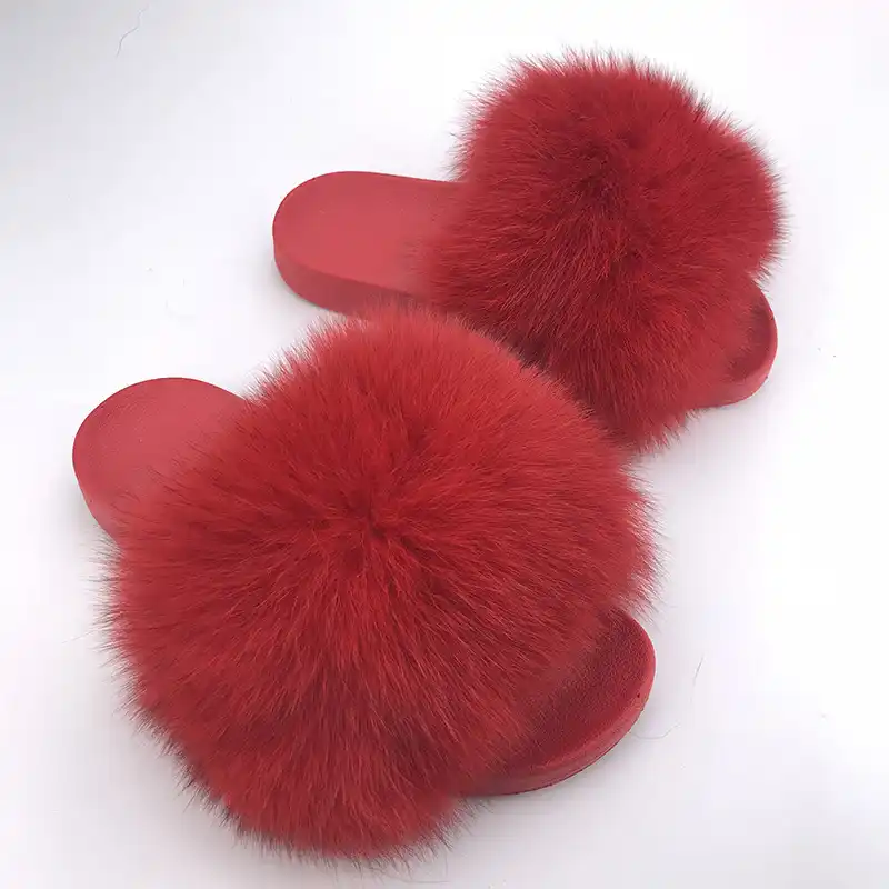 red fuzzy slippers