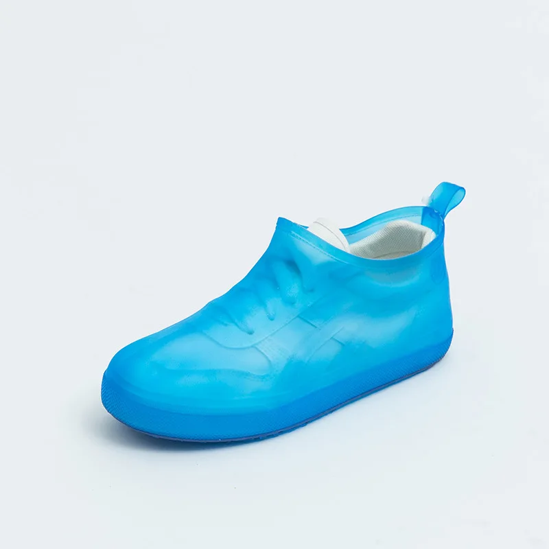 Складные переносные водонепроницаемые чехлы для обуви из ПВХ, многоразовые мужские и женские Резиновые Нескользящие износостойкие дождевые туфли - Цвет: Синий