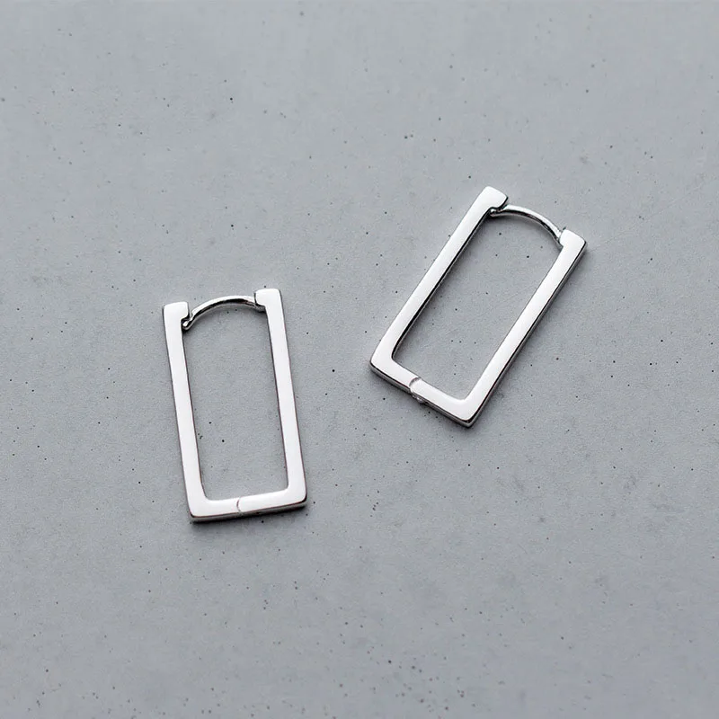 

Simple Geometry Rectangle 925 Sterling Silver Hoop Earrings