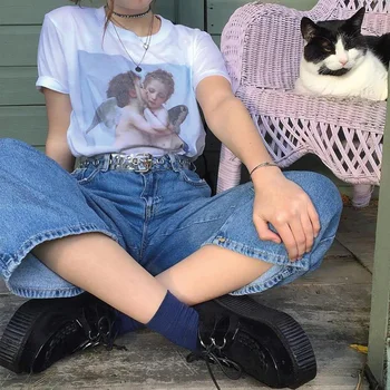 

Angel Kiss T Shirt Tumblr Clothing Fragile T-shirt Street Style Rave Outfit You Can't Hang with Us Aesthetic Vaporwave Tee Drop