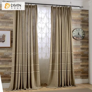 

DIHIN HOME Coffee Color Linen Blackout Curtains For Living Room Window Treatment Curtain Drapes