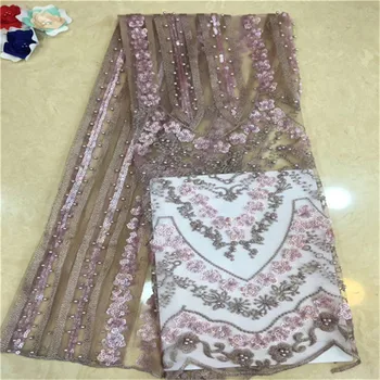 

2018 New Design African Lace Fabric 2018 High Quality Beads Lace Bridal Lace Fabric With Sequins Nigerian Tulle Mesh Lace Fabric