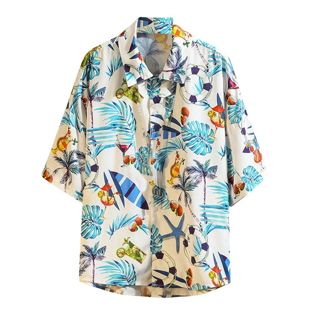 

Men's Summer Hawaiian Style Printing Loose Shirt plus size 5XL half Sleeves Tops Casual beach Blouse fashion new 2019 holiday