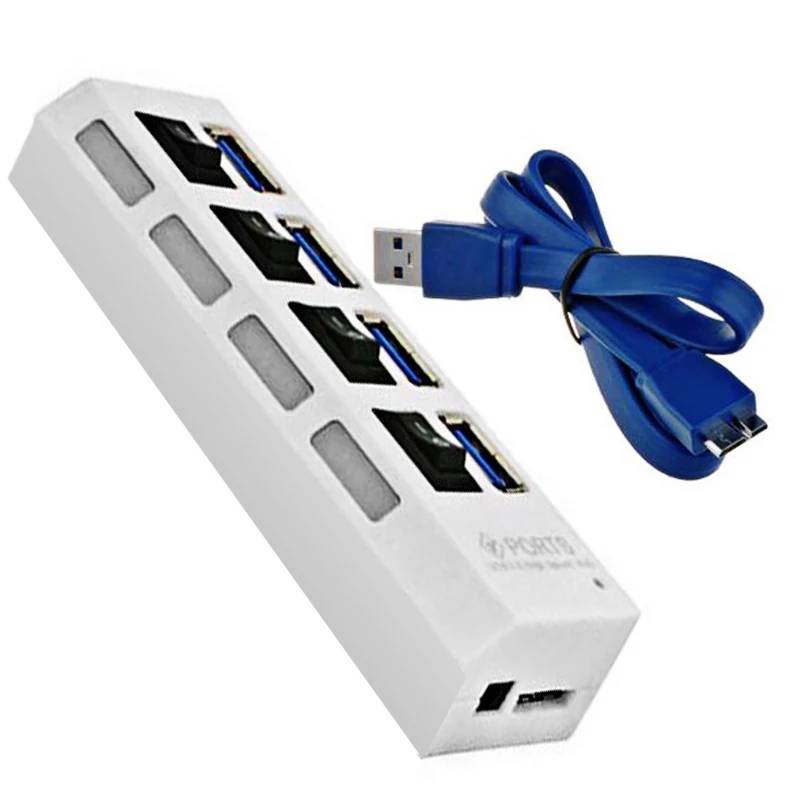 Мульти USB 3,0 концентратор USB разветвитель 5 Гбит/с микро usb-хаб с адаптером питания Переключатель ВКЛ/ВЫКЛ мини 4 usb порта для ПК Аксессуары для ноутбуков - Цвет: White  4 Port