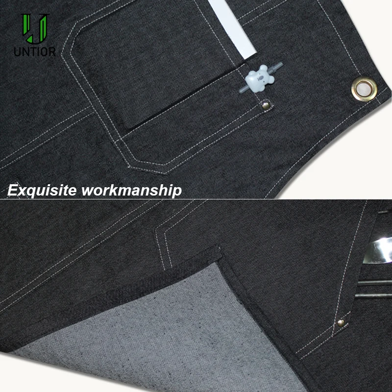 UNTIOR Denim Apron Fashion Cooking Kitchen Chef Waiter Cafe Shop BBQ Hairdresser Removable Denim Tools Apron For Woman Men