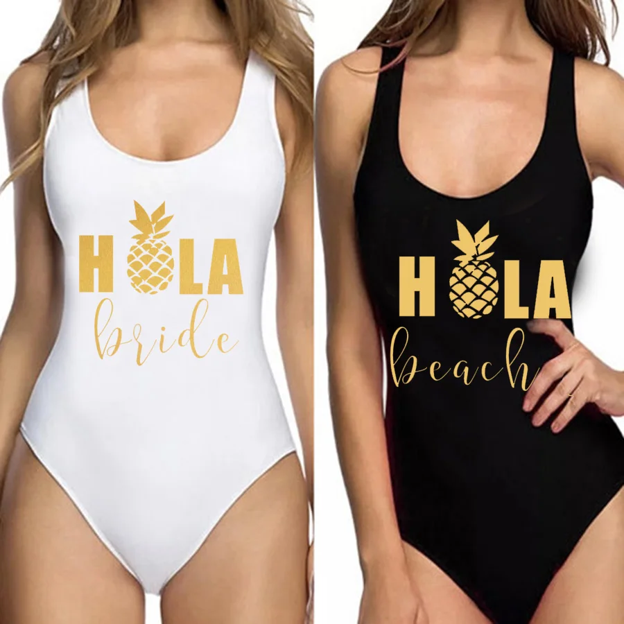 

Bachelorette Swimsuits Pineapple Aloha Bride and Beaches Beach Wedding Bachelorette Party Bathing Suits Bride Custom Beachwears