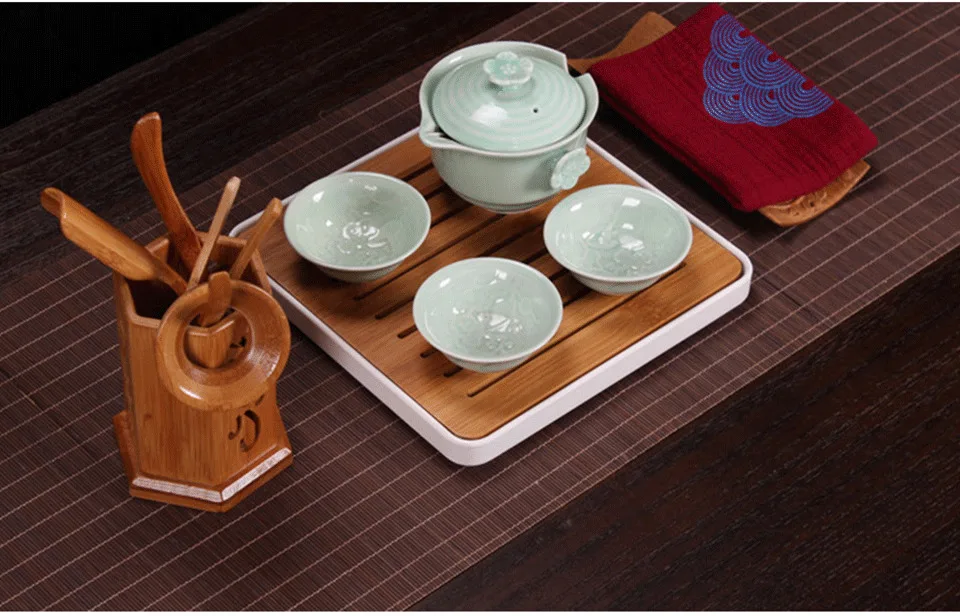CAKEHOUD бамбуковый чайный поднос дренаж воды хранения чайный набор кунг-фу чайный стол китайские чайные чашки церемония инструменты чайная церемония чайный сервиз