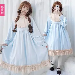 Бесплатная доставка, коллекция 2019 года, японское мягкое платье для девочек, платье с длинными рукавами и оборками, повседневное милое
