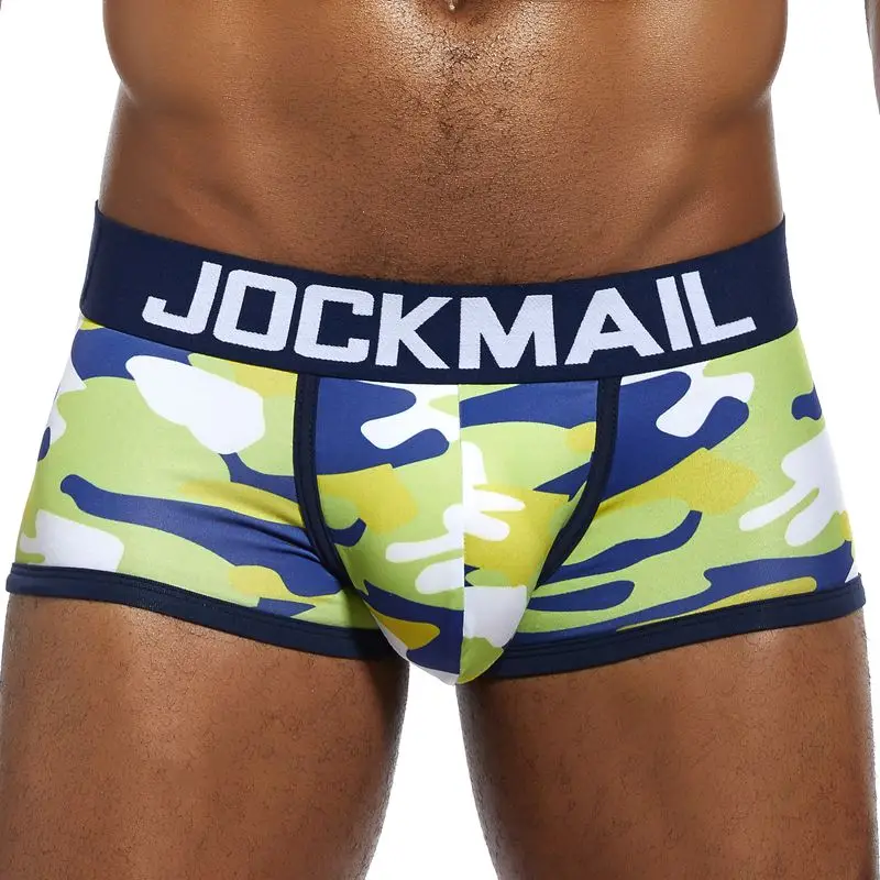 Бренд JOCKMAIL, мужские боксеры, камуфляжное сексуальное мужское нижнее белье, мужское нижнее белье, мужские трусы, шорты с u-образной выпуклой сумкой, Гей Нижнее белье