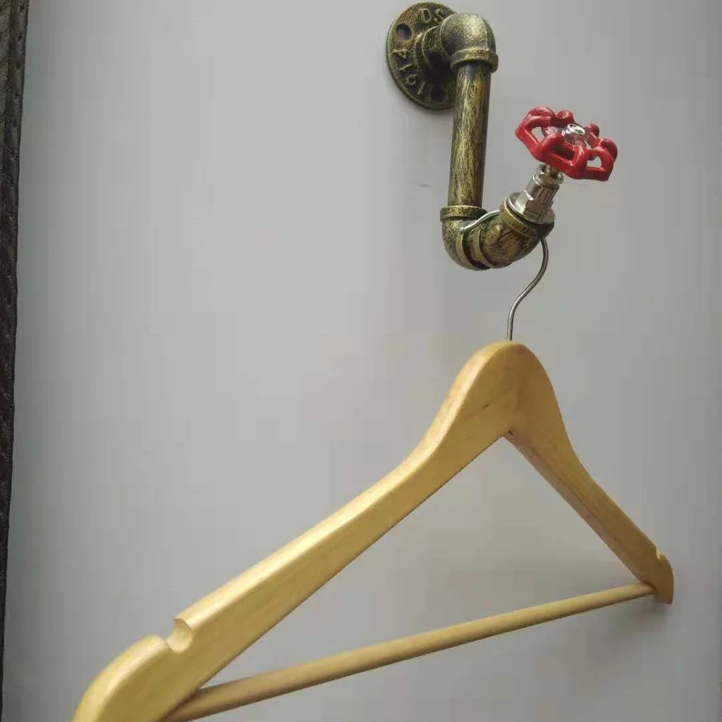Home Decorative Industrial Iron Pipe Wall Mounted Coat Robe Hook Storage Hanger Rack Organizer