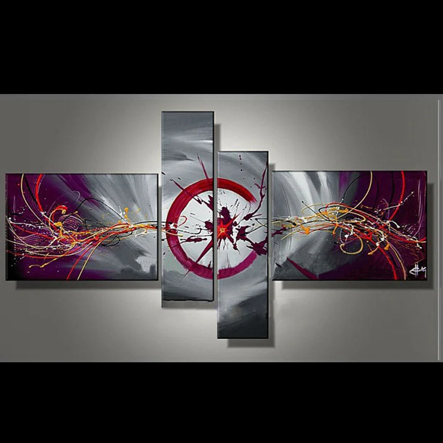 

4 Panels Abstract Oil Paintings On Canvas Red White Colorful Modern Design Pictures Home Wall Decoration Painting Hand Painted