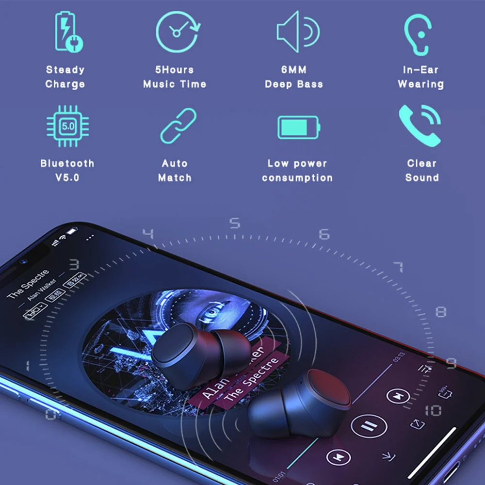 T1X IP67 waterproof headset Bluetooth wireless headset earbuds wireless charging room