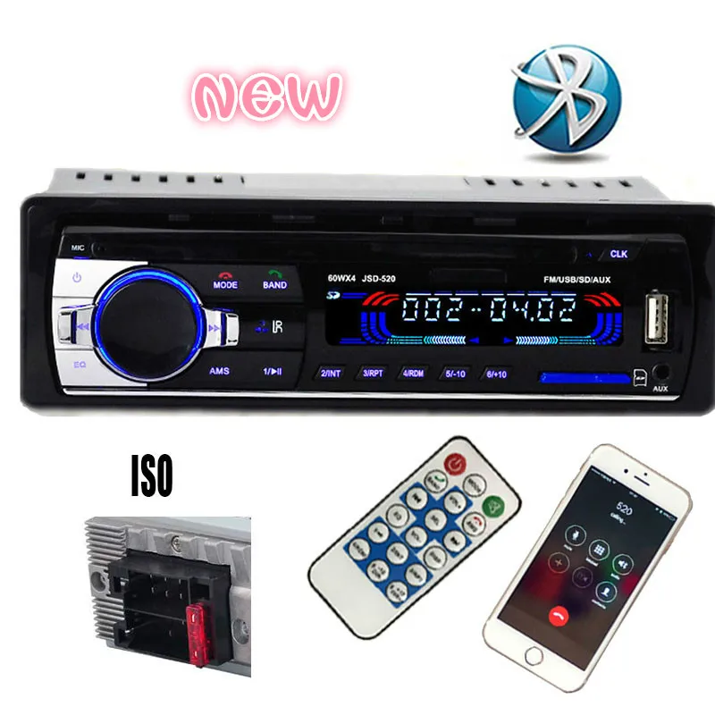 

50 PCS Wholeprice Overseas Warehouse Bluetooth Car Stereo FM Radio MP3 Audio Player 5V Charger USB/SD/AUX In-Dash 1 DIN 2017