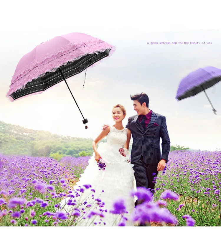 Korea Small Fresh Umbrellas Umbrella Rain Woman Folding Female Princess Sunscreen Lace Sun Umbrella UV Protection Goddess