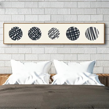 

HAOCHU Retro Beige Japanese Geometric Lines Black Circle Straw Canvas Painting Large banners Wall Poster For Bedroom Home Decor
