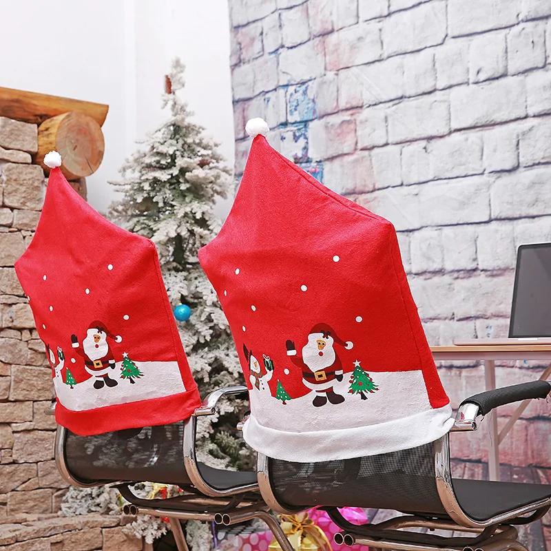 Chair Cover Dinner Dining Table Santa Claus Snowman Red Cap Ornament Chair Back Covers Christmas Decor Table New Year Supplies