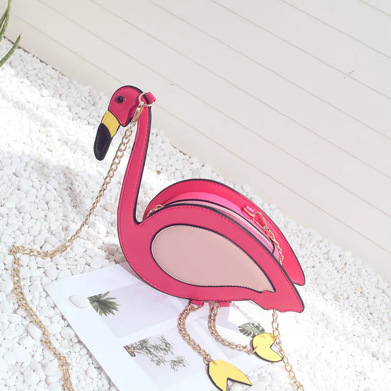 Fashion Pu leather embroidery flamingo shape casual chain purse ladies shoulder bag handbag