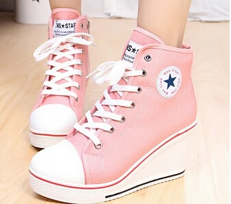 

badge wedges high lacing casual elevator shoes female canvas shoes high top wedge sneakers